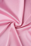 Roze casual effen patchwork driedelige set met halve mouw