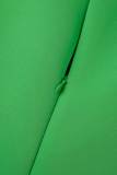Groen Casual Solid Patchwork V-hals Jurken met lange mouwen