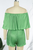 Green Sexy Solid Patchwork Fold Off the Shoulder Straight Rompers