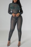 Zwarte sexy doorzichtige doorzichtige magere jumpsuits met halve coltrui