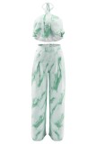 Green Sexy Casual Print Bandage Backless Halter Sleeveless Two Pieces