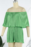 Green Sexy Solid Patchwork Fold Off the Shoulder Straight Rompers