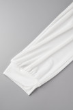 Белые повседневные однотонные комбинезоны с открытыми плечами и оборками в стиле пэчворк больших размеров