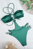Trajes de baño sin espalda ahuecados de vendaje sólido sexy verde (con rellenos)
