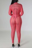 Röd Sexig Print Genomskinlig Half A Turtleneck Skinny Jumpsuits