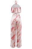 Pink Sexy Casual Print Bandage Backless Halter Sleeveless Two Pieces