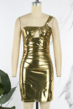 Серебряный сексуальный сплошной выдолбленный лоскутный косой воротник юбка-карандаш платья