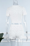 Blanco sexy sólido patchwork transparente o cuello manga corta dos piezas