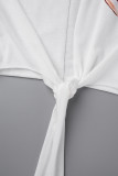 T-shirts col cardigan patchwork bandage imprimé rue sexy blanc
