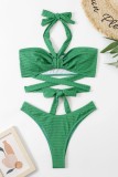 Trajes de baño sin espalda de vendaje sólido sexy verde (con rellenos)
