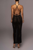 Bandage solide sexy noir évidé Patchwork Backless Slit Swimwears Cover Up