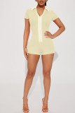 Cream White Sexy Solid Patchwork Zipper Collar Skinny Rompers