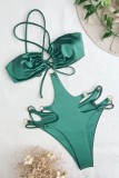 Trajes de baño sin espalda ahuecados de vendaje sólido sexy verde (con rellenos)