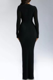 ブラック セクシー シンプル ソリッド 小帯 V ネック ワン ステップ スカート ドレス
