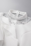 Witte casual effen patchwork gleuf kralen O hals onregelmatige jurk jurken