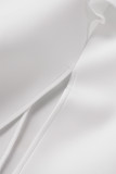 Vestidos irregulares com fenda em patchwork branco casual com decote em bico