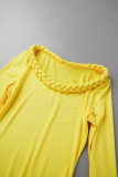 Gelbe, lässige, feste Patchwork-Kleider mit O-Ausschnitt und langen Ärmeln
