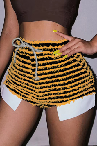 Pantaloni a matita a vita alta con stampa a matita a vita alta con cordoncino giallo sexy a strisce patchwork