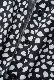 Schwarzer Casual Print Polka Dot Bandage Patchwork Schnalle mit Gürtel Umlegekragen Plus Size Jumpsuits