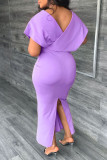 Púrpura Celebridades Sexy Sólido Sin Espalda Hendidura Cremallera Cuello En V Una Línea De Vestidos