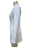 ホワイト カジュアル ソリッド パッチワーク O ネック ロング スリーブ ドレス