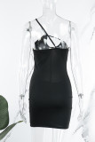 Zwarte sexy patchwork backless schuine kraag mouwloze jurkjurken