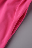 Rose Red Elegant Solid Bandage Patchwork Lint Kraag A-lijn jurken