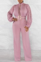 Roze Casual Effen Uitgehold Lapwerk Halve coltrui Normale jumpsuits
