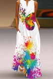 Färg Casual Print Patchwork V-hals raka klänningar