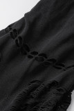 Schwarzes, sexy, solides, ausgehöhltes, durchsichtiges, halbes, ärmelloses Kleid mit Rollkragen