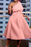 Rosa Elegant Solid Patchwork Vik Snedkrage Aftonklänning Klänningar