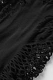 Черное сексуальное однотонное прозрачное полупрозрачное платье без рукавов с вырезом под горло Платья