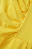Желтые повседневные сплошные лоскутные оборки с разрезом и круглым вырезом, одноступенчатые платья-юбки
