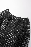 Zwarte sexy stevige kwast uitgeholde doorzichtige asymmetrische swimwears cover-up