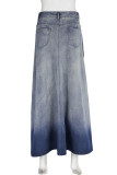 Blue Casual Daily Gradual Change Make Old Slit Regular Denim Skirts