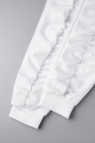 Branco casual sólido patchwork dobrado no pescoço sem mangas duas peças