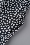 Noir Décontracté Imprimé Polka Dot Bandage Patchwork Boucle Avec Ceinture Col Rabattu Plus La Taille Combinaisons