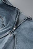 Saias jeans skinny cintura alta casual azul claro patchwork liso