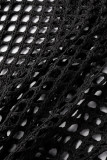 Zwarte sexy stevige kwast uitgeholde doorzichtige asymmetrische swimwears cover-up
