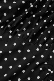 Schwarzes, lässiges Kleid mit Polka Dot-Patchwork und O-Ausschnitt
