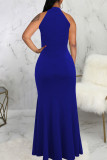 Royal Blue Elegant Solid Patchwork Half A Turtleneck Evening Dress Dresses
