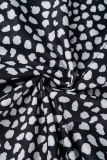 Zwart Casual Print Polka Dot Bandage Patchwork Gesp met riem Kraag Grote maten jumpsuits