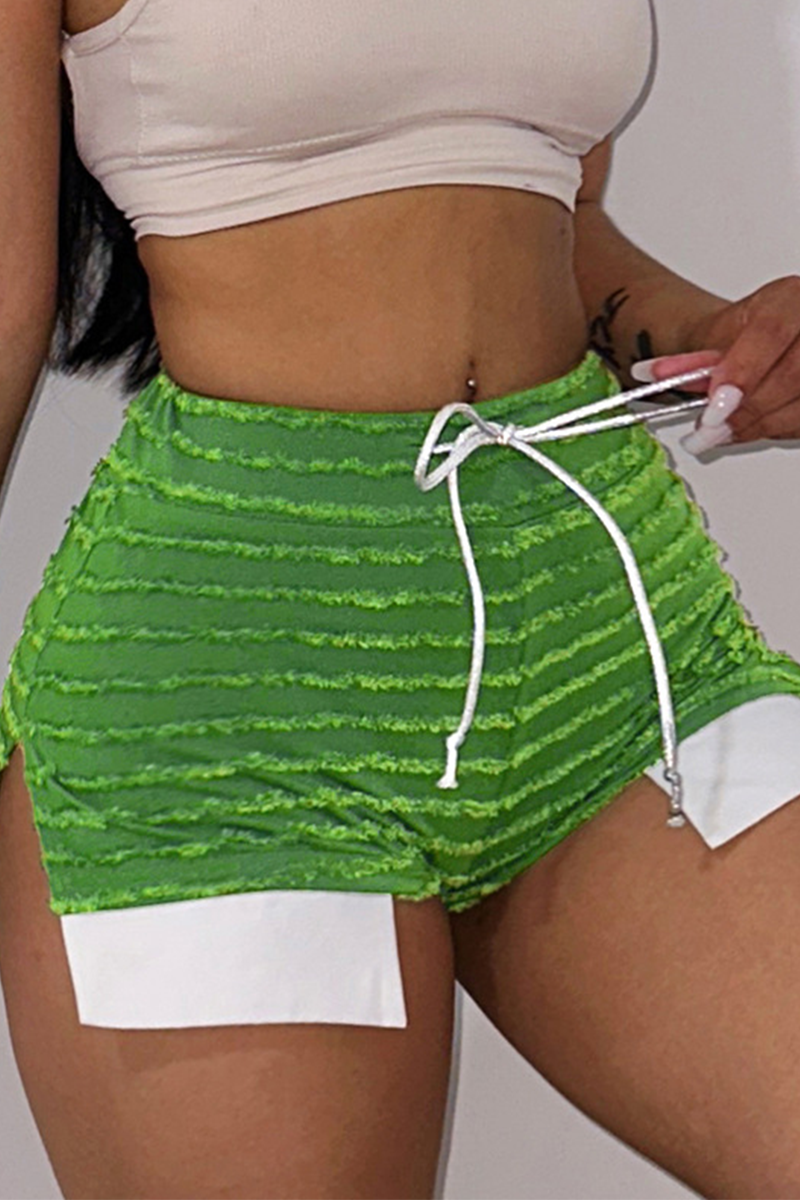 

Green Sexy Striped Patchwork Draw String Skinny High Waist Pencil Full Print Bottoms