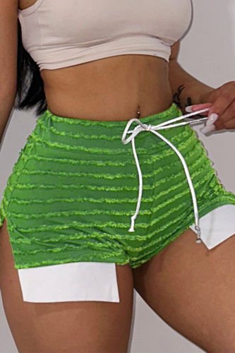 Зеленые сексуальные полосатые лоскутные штаны с завязками и высокой талией, карандаш с полным принтом