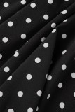 Black Casual Print Polka Dot Patchwork O Neck Printed Dress Dresses