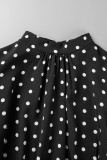 Schwarzes, lässiges Kleid mit Polka Dot-Patchwork und O-Ausschnitt