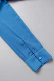 Blå Casual Solid Buttons Skjorta Krage Långärmad Två delar