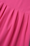Rose Red Elegant Solid Bandage Patchwork Ribbon Collar A Line Dresses