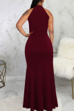 Red Elegant Solid Patchwork Half A Turtleneck Evening Dress Dresses