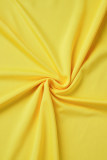 Robes jaunes décontractées à manches longues et col rond en patchwork